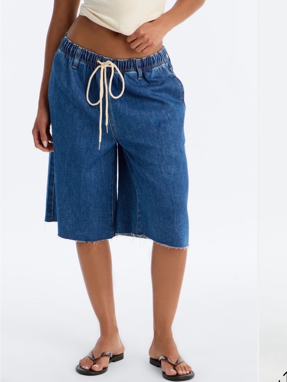 Fashion Nova Blue Denim Drawstring Bermuda Shorts